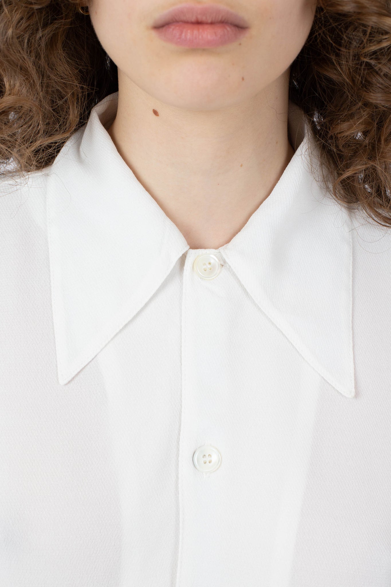 Big Collar Box Shirt, White Crepe
