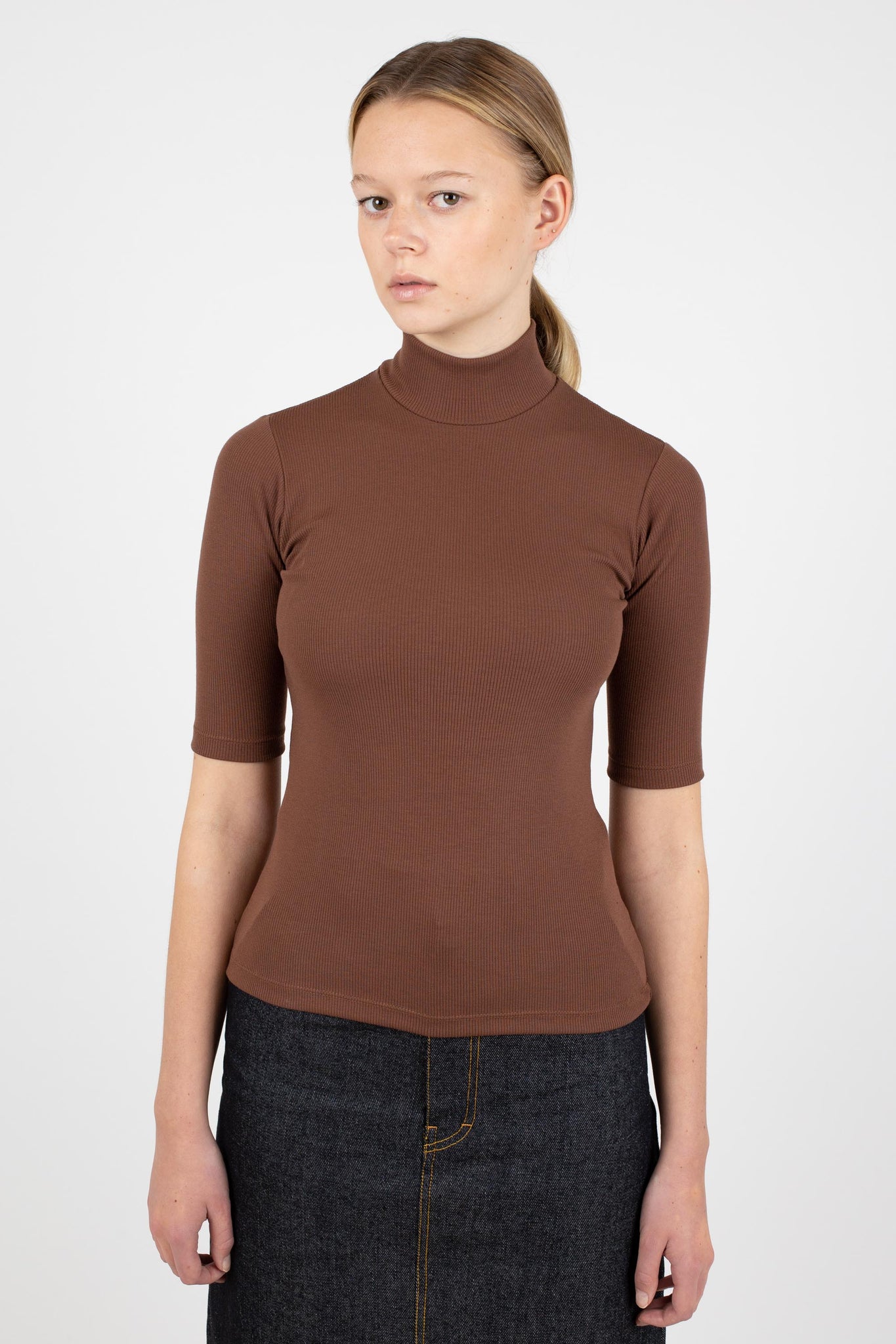 Mid Sleeve Turtle Neck, Espresso