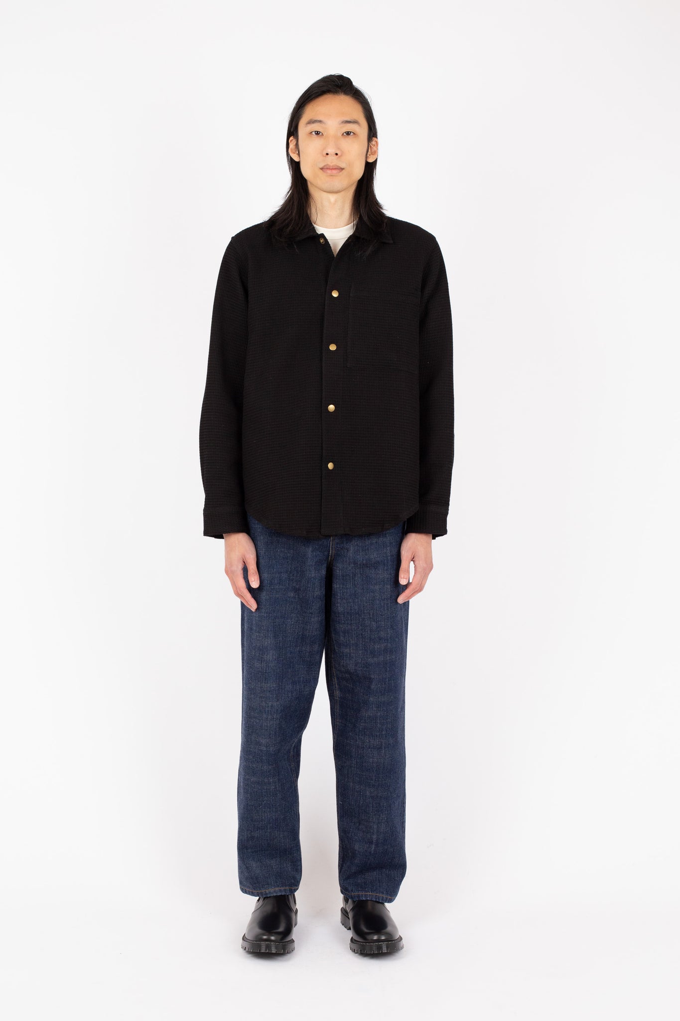 Waffle Overshirt, Black