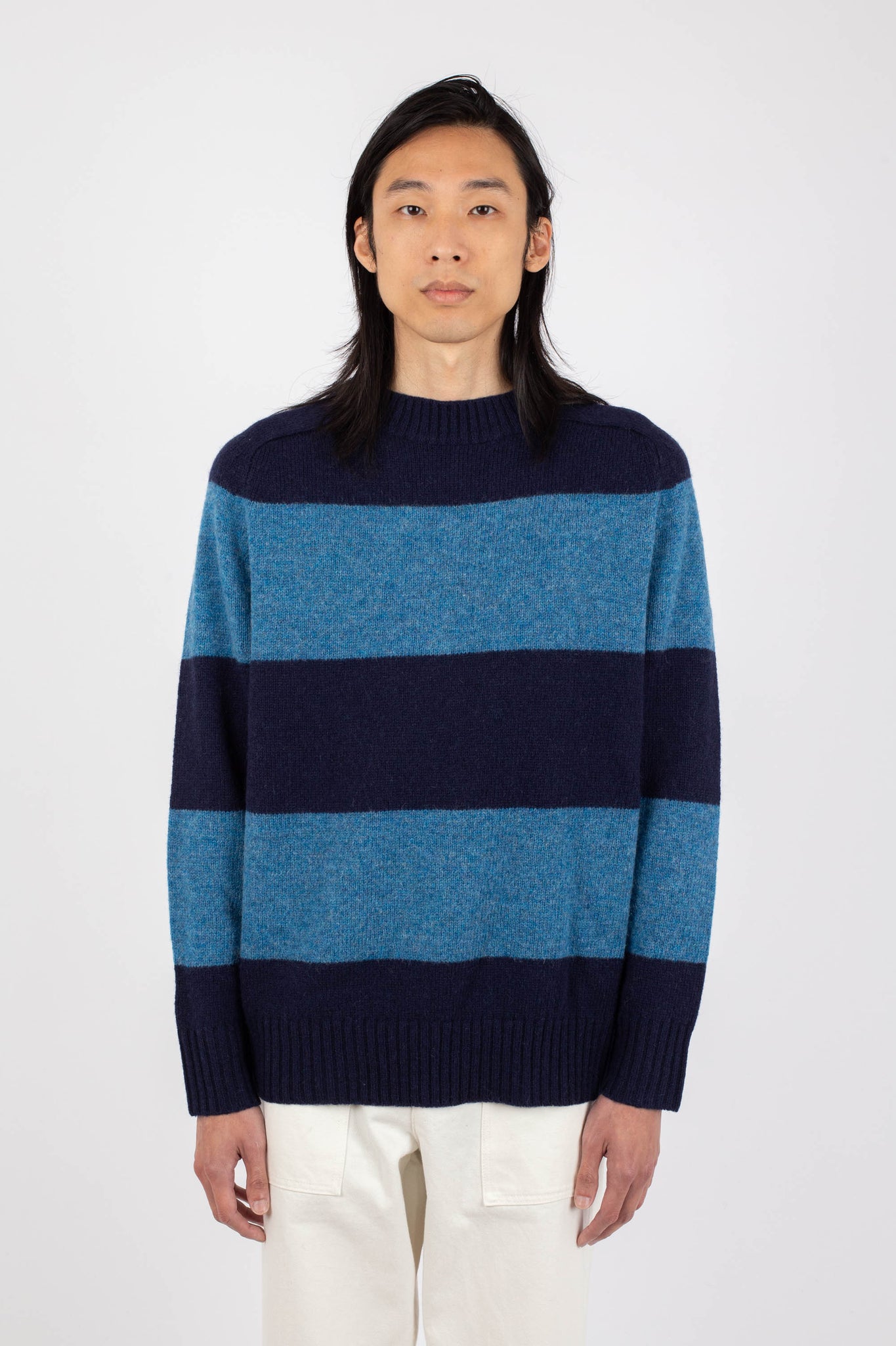 Fisherman Stripe Crew, Navy / Sky