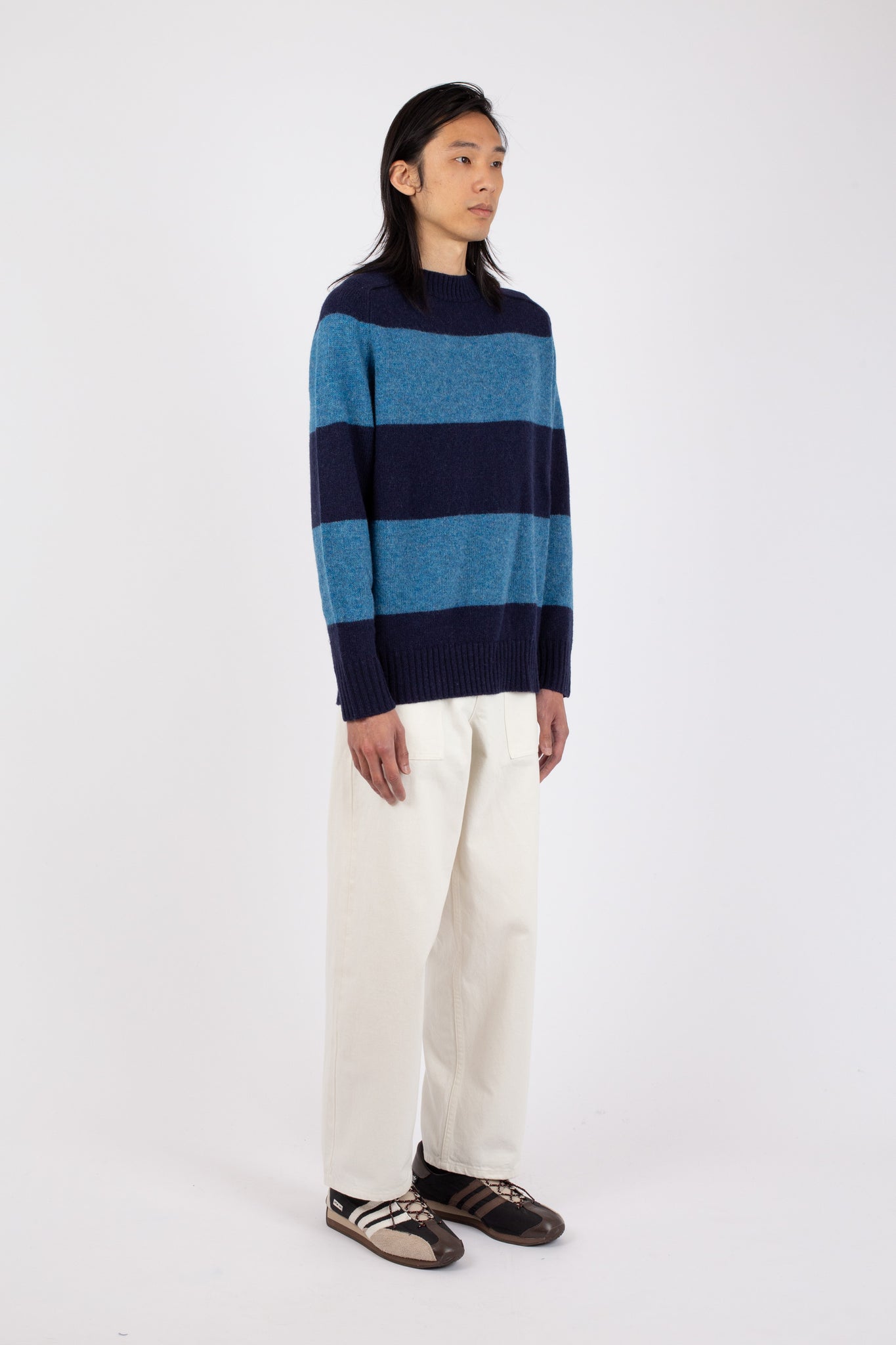 Fisherman Stripe Crew, Navy / Sky