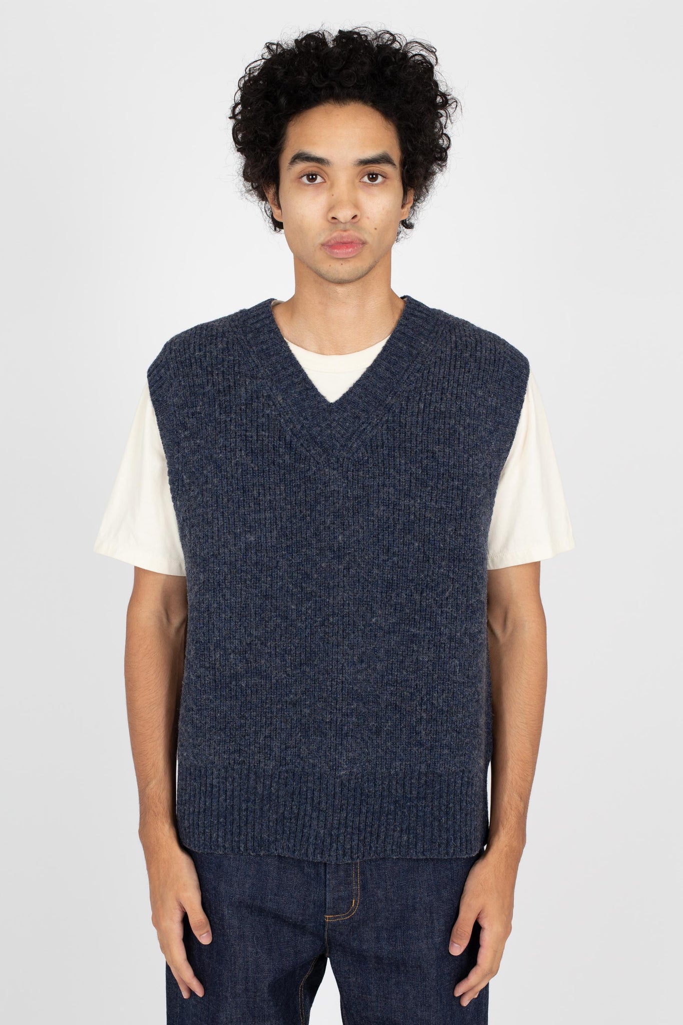 Fisherman Rib Vest, Navy Marle