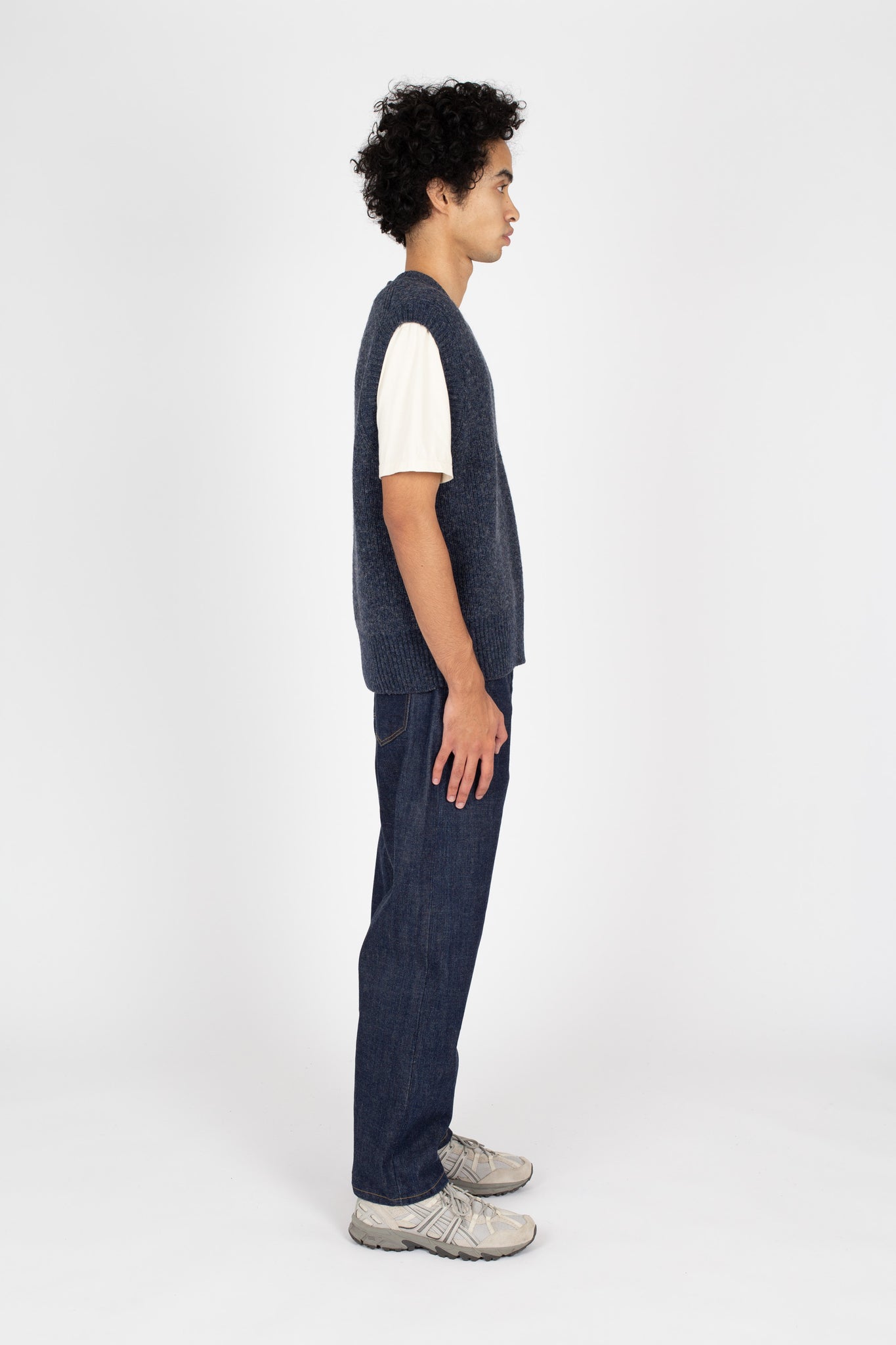 Fisherman Rib Vest, Navy Marle