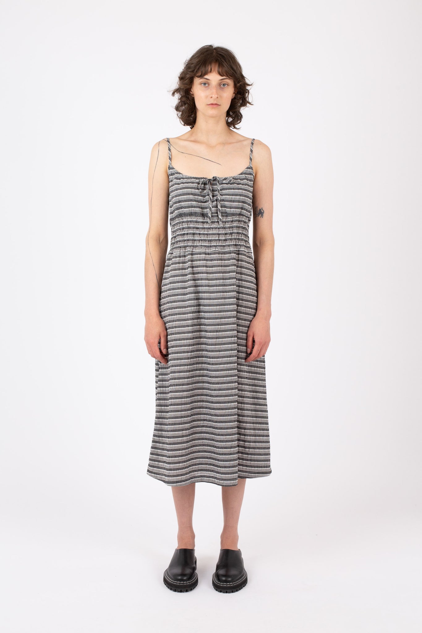 Percy Midi Dress, Check Stripe, Black