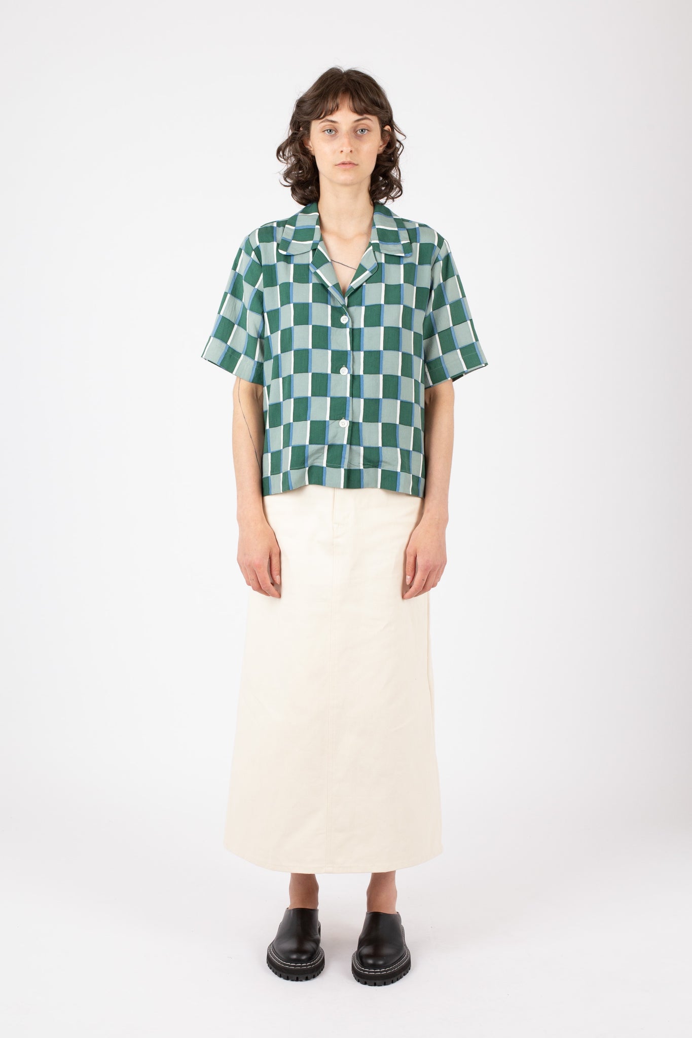 Club Shirt, Checkerboard Print, Sage