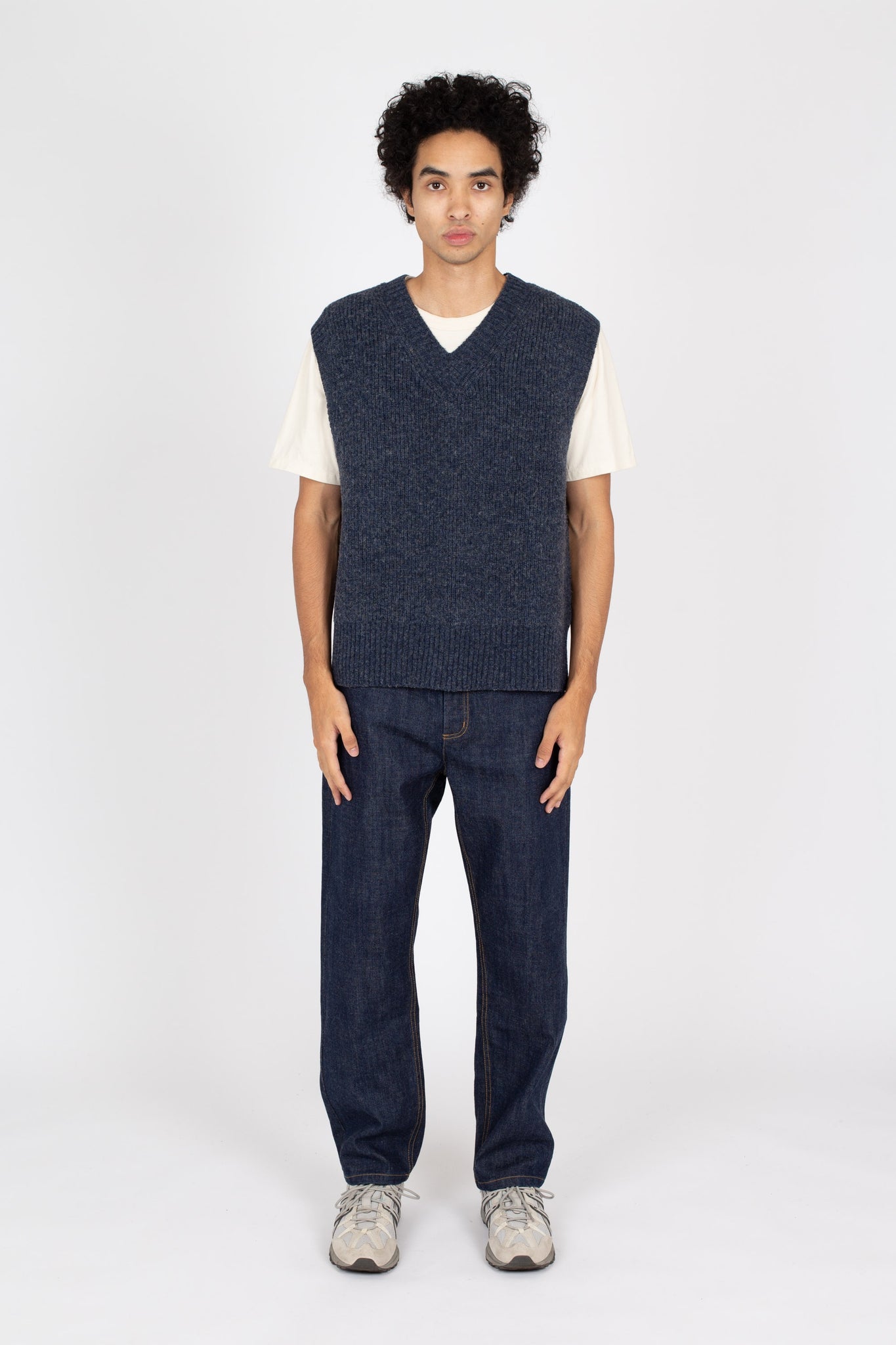 Fisherman Rib Vest, Navy Marle